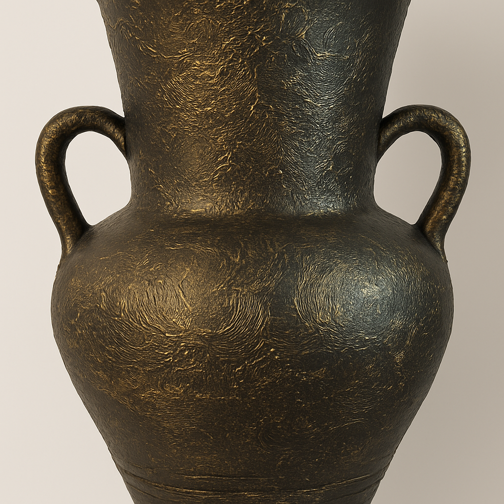 Grand vase décoratif oriental noir et doré- Fait main, 73 cm