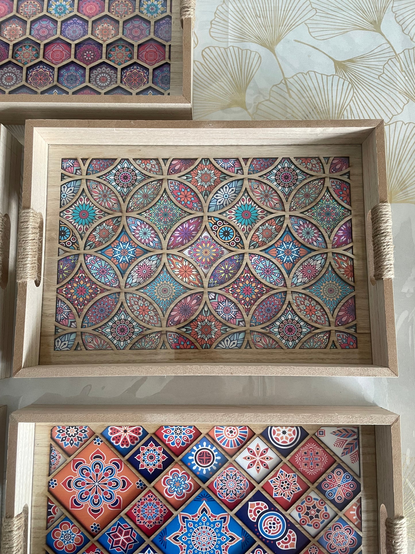 Plateau Oriental en Bois avec Motifs Zellige – Petit Format