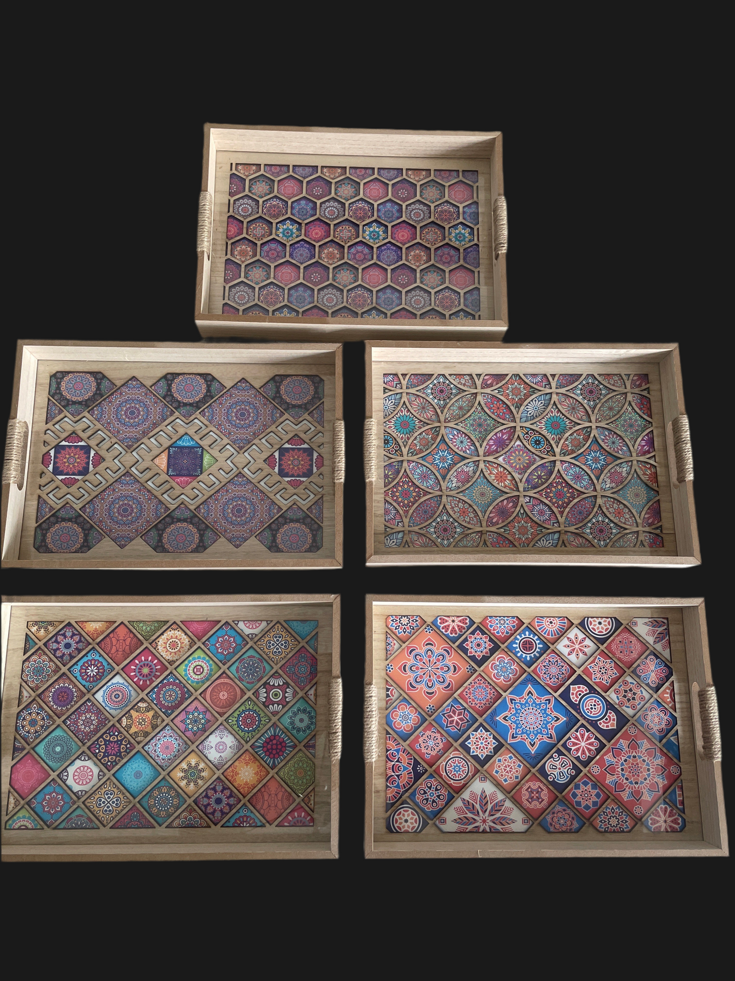 Plateau Oriental en Bois avec Motifs Zellige – Petit Format