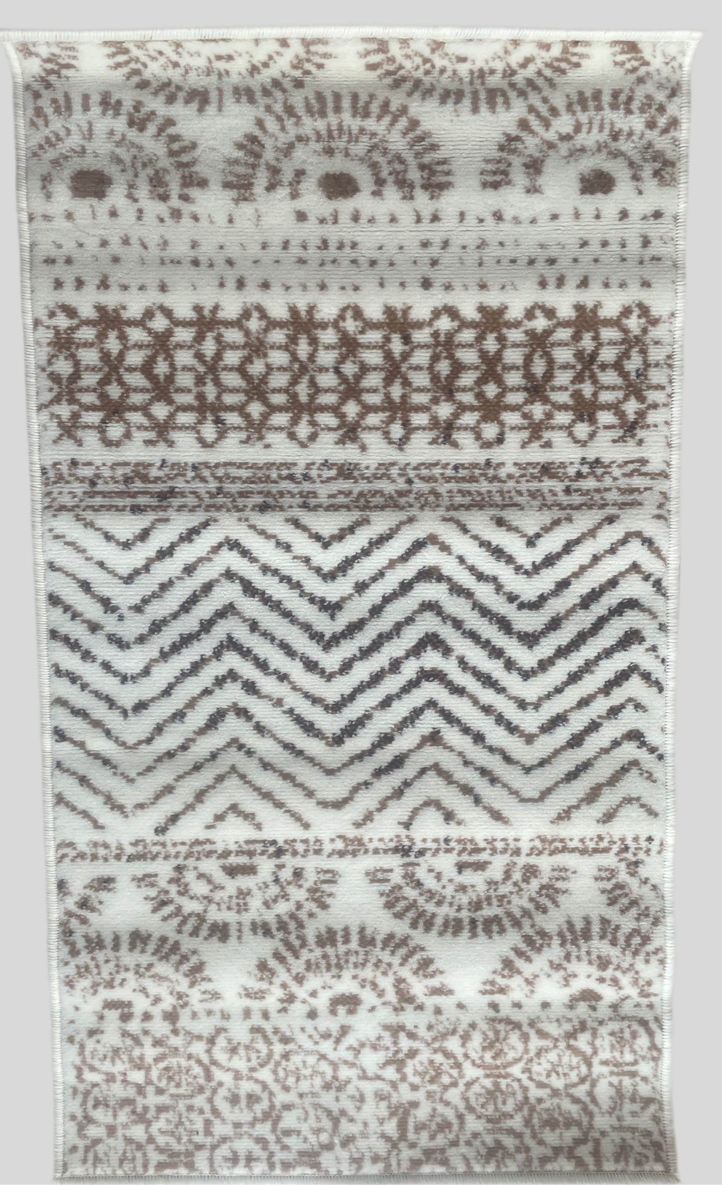 Tapis beige et marron – 60x110 cm – Motifs géométriques tribaux