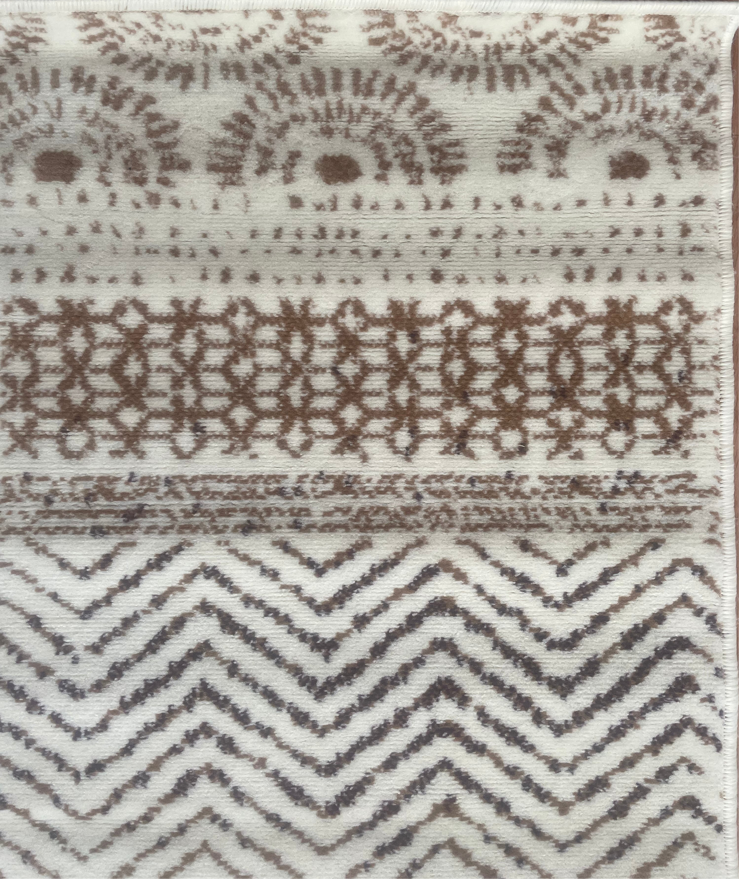 Tapis beige et marron – 60x110 cm – Motifs géométriques tribaux