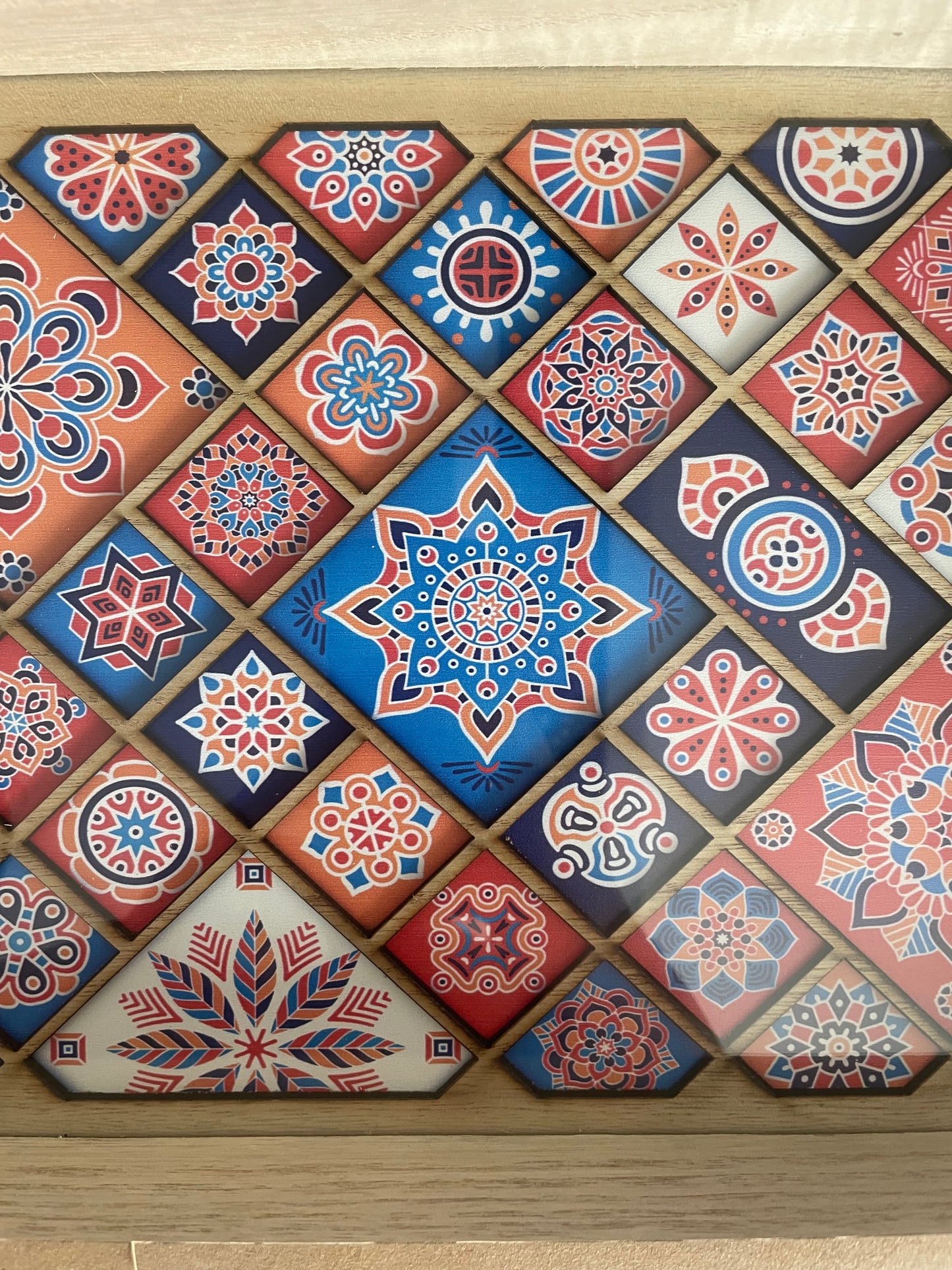 Plateau Oriental en Bois avec Motifs Zellige sous Verre – Grand Format – 3 Décors au Choix