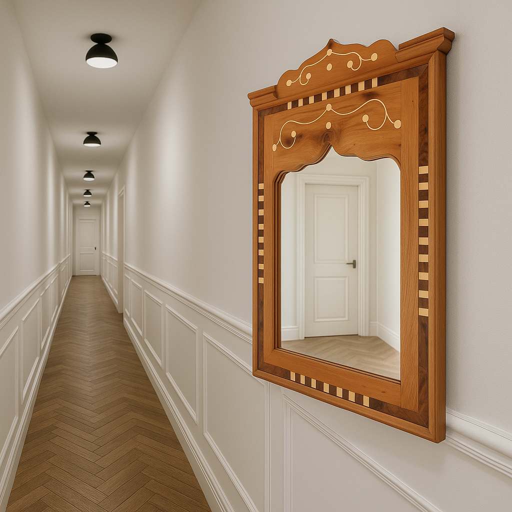 Miroir Artisanal Marocain en Bois de Cèdre – Décoration Murale Orientale