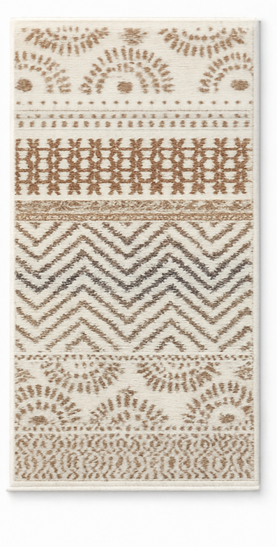 Tapis beige et marron – 60x110 cm – Motifs géométriques tribaux