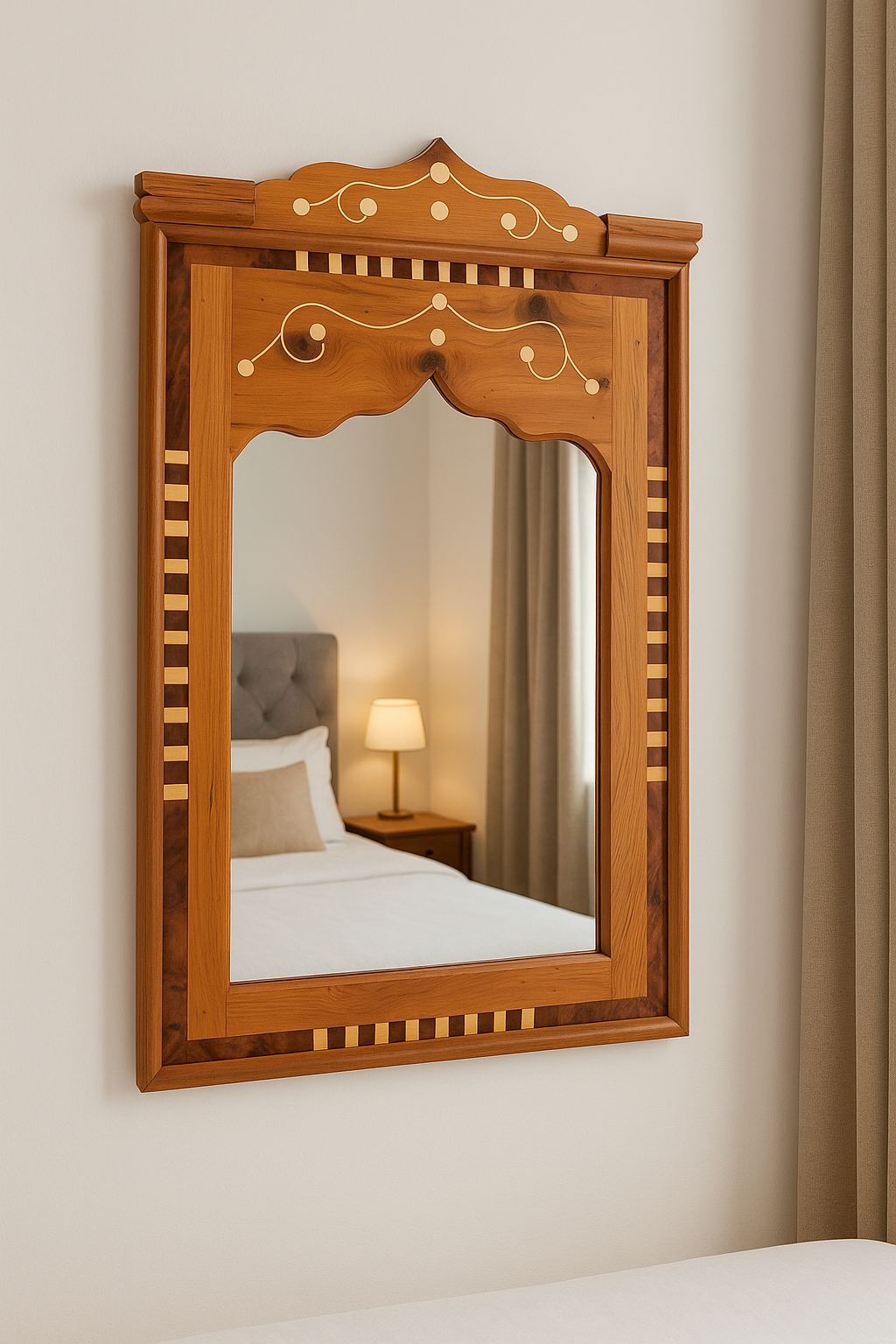 Miroir Artisanal Marocain en Bois de Cèdre – Décoration Murale Orientale