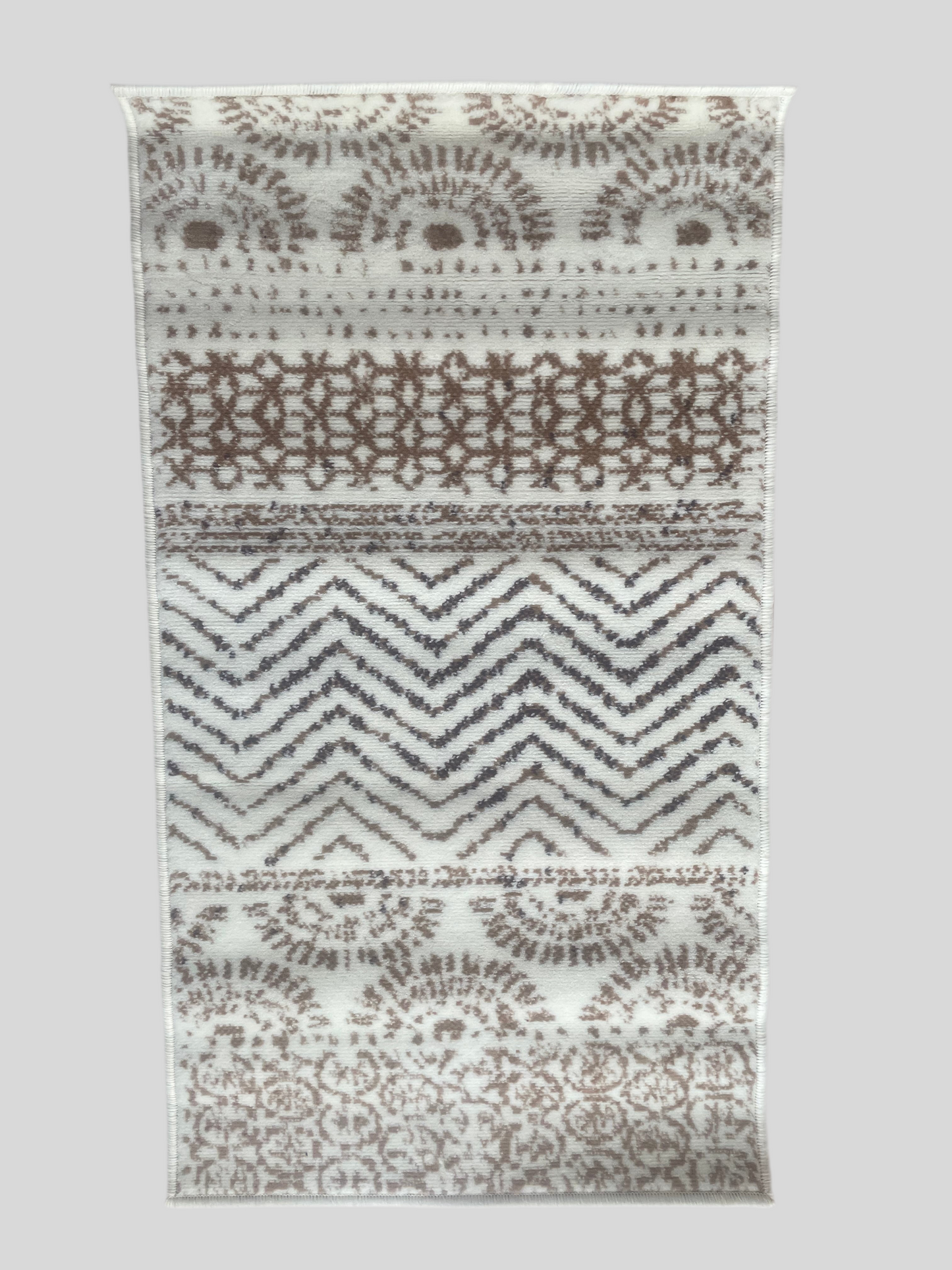Tapis beige et marron – 60x110 cm – Motifs géométriques tribaux