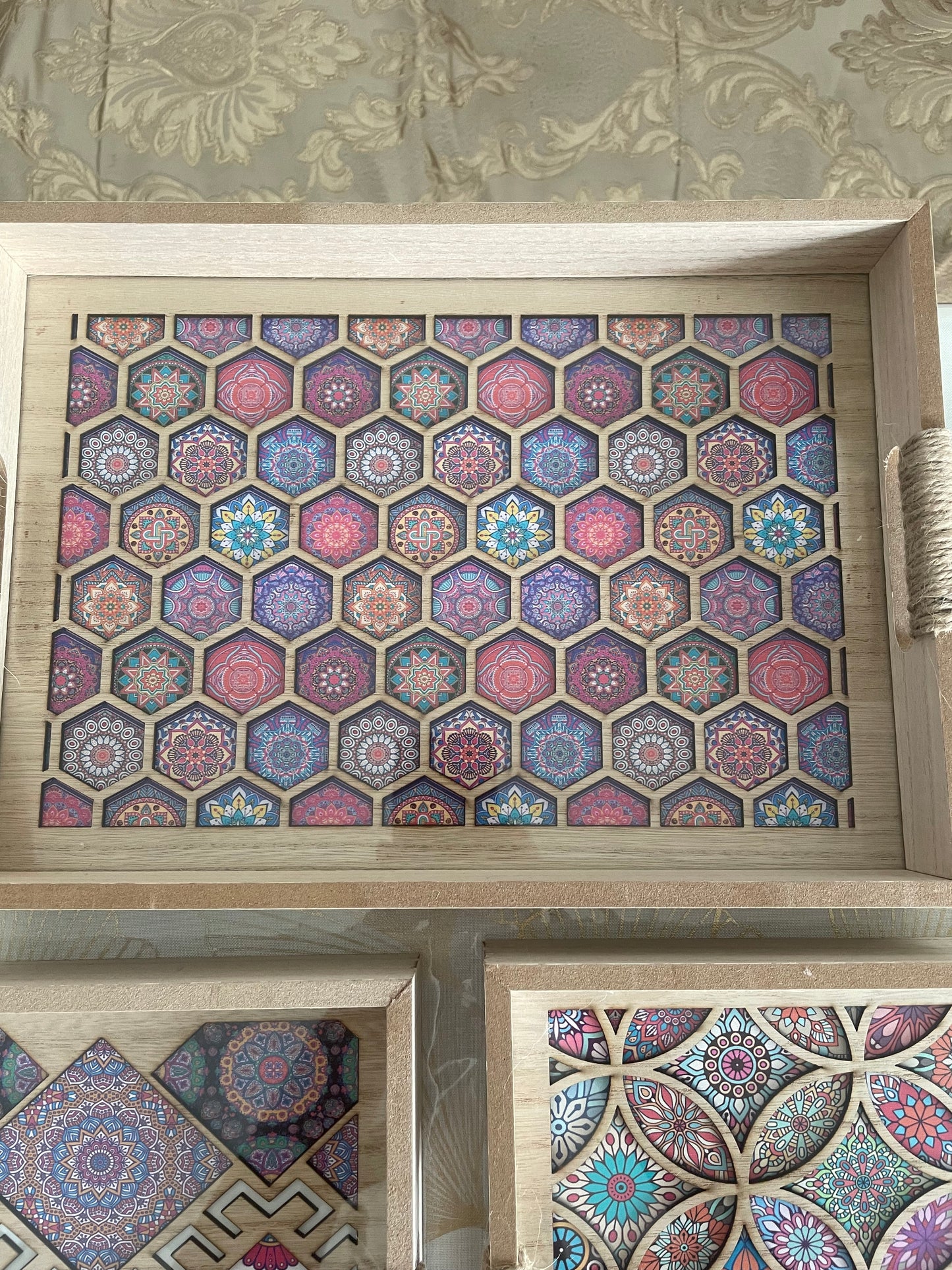 Plateau Oriental en Bois avec Motifs Zellige – Petit Format