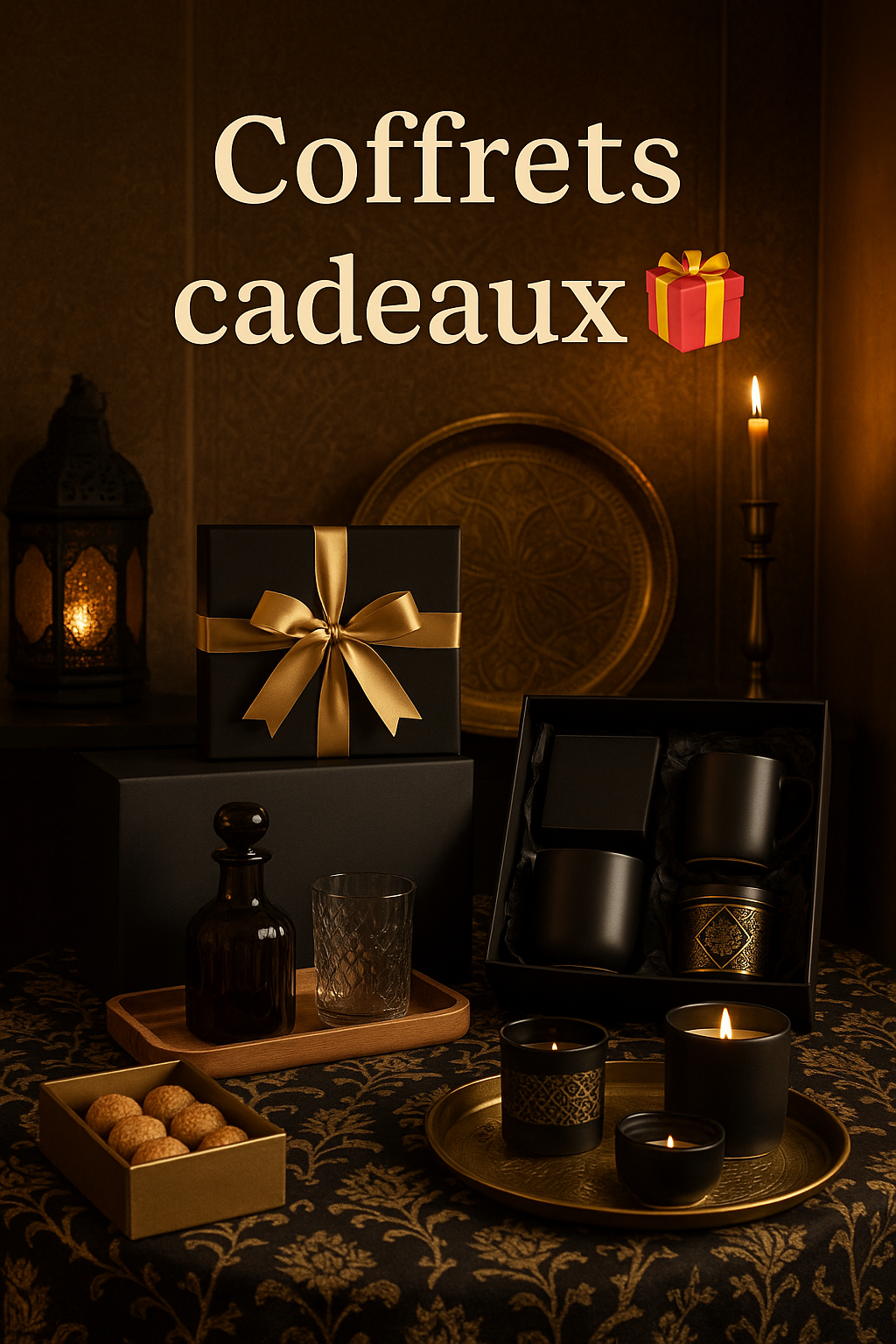 Coffret cadeau oriental – Plateau décoratif, carafe et 6 tasses artisanales en céramique