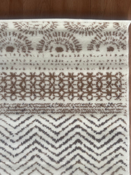 Tapis beige et marron – 60x110 cm – Motifs géométriques tribaux