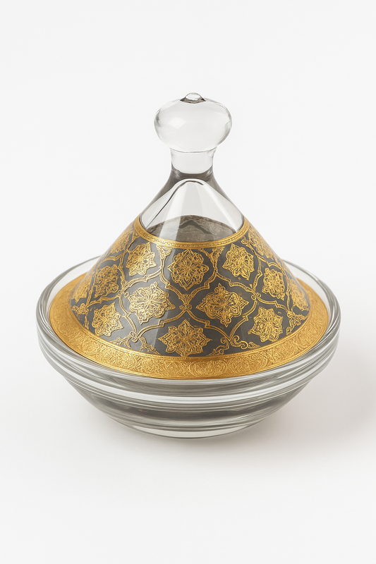 Tajine Décoratif en Verre – Petit Modèle Peint à la Main – Motifs Dorés