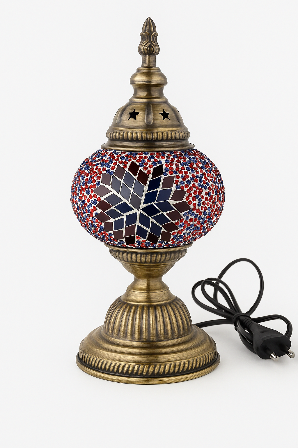 Lampe mosaïque artisanale – 3 coloris -Verre coloré rouge, bleu et blanc