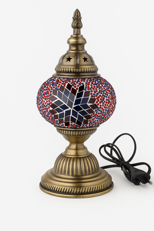 Lampe mosaïque artisanale – 3 coloris -Verre coloré rouge, bleu et blanc
