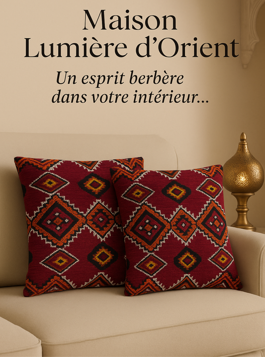 Lot 2 Housses de coussin berbères 40X40 cm – Décoration artisanale orientale