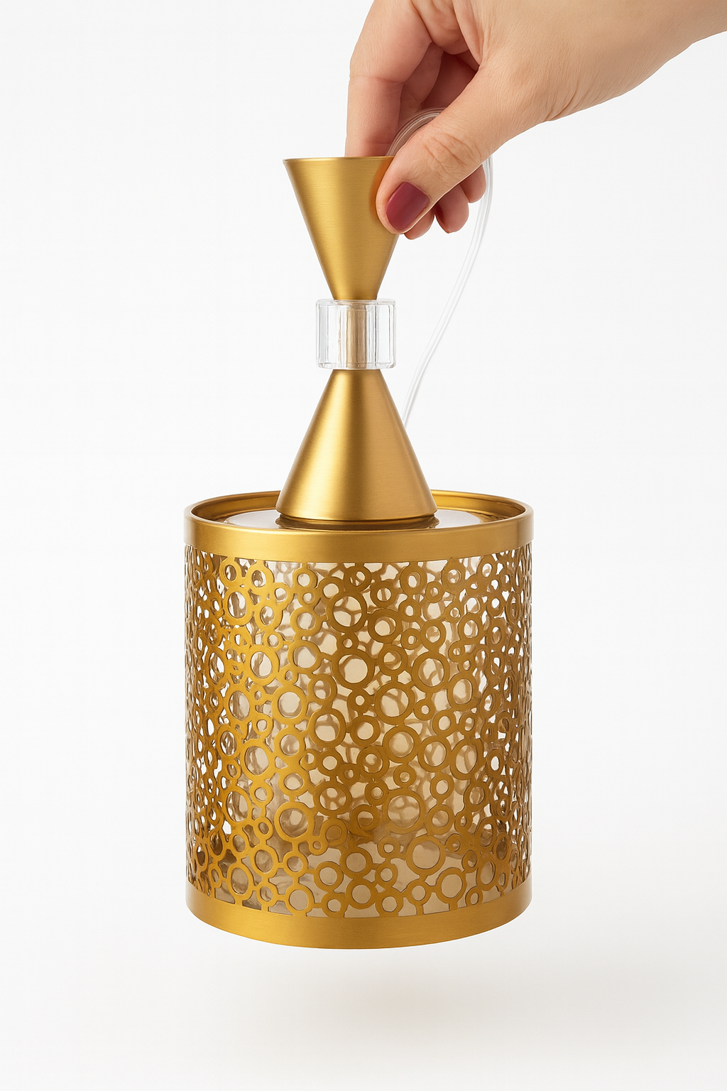 Suspension orientale dorée – Cylindre à motifs cercles