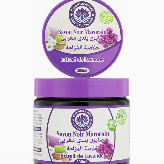 Savon Noir Marocain à la Lavande – Soin Relaxant et Purifiant 200ml