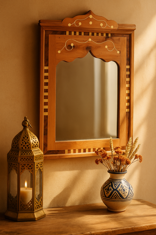 Miroir Artisanal Marocain en Bois de Cèdre – Décoration Murale Orientale