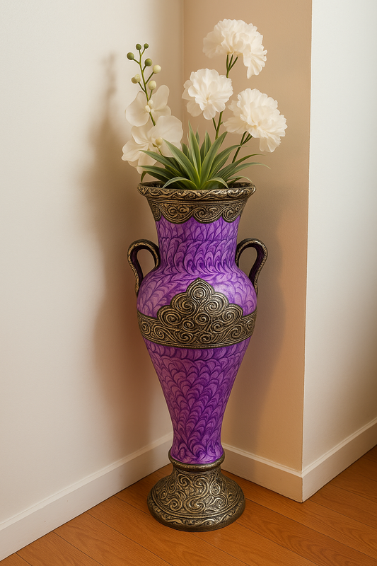 Grand vase oriental artisanal violet et argent – Décoration marocaine chic