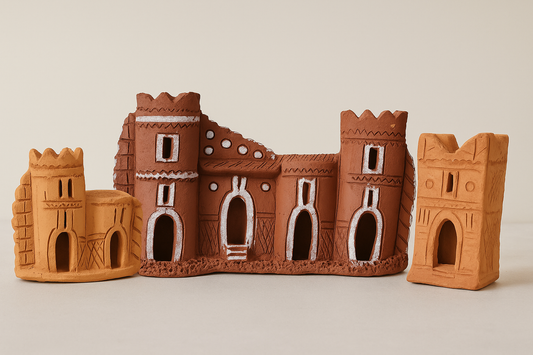 Ensemble de 3 pièces décoratives en argile naturelle – Architecture traditionnelle marocaine faite main