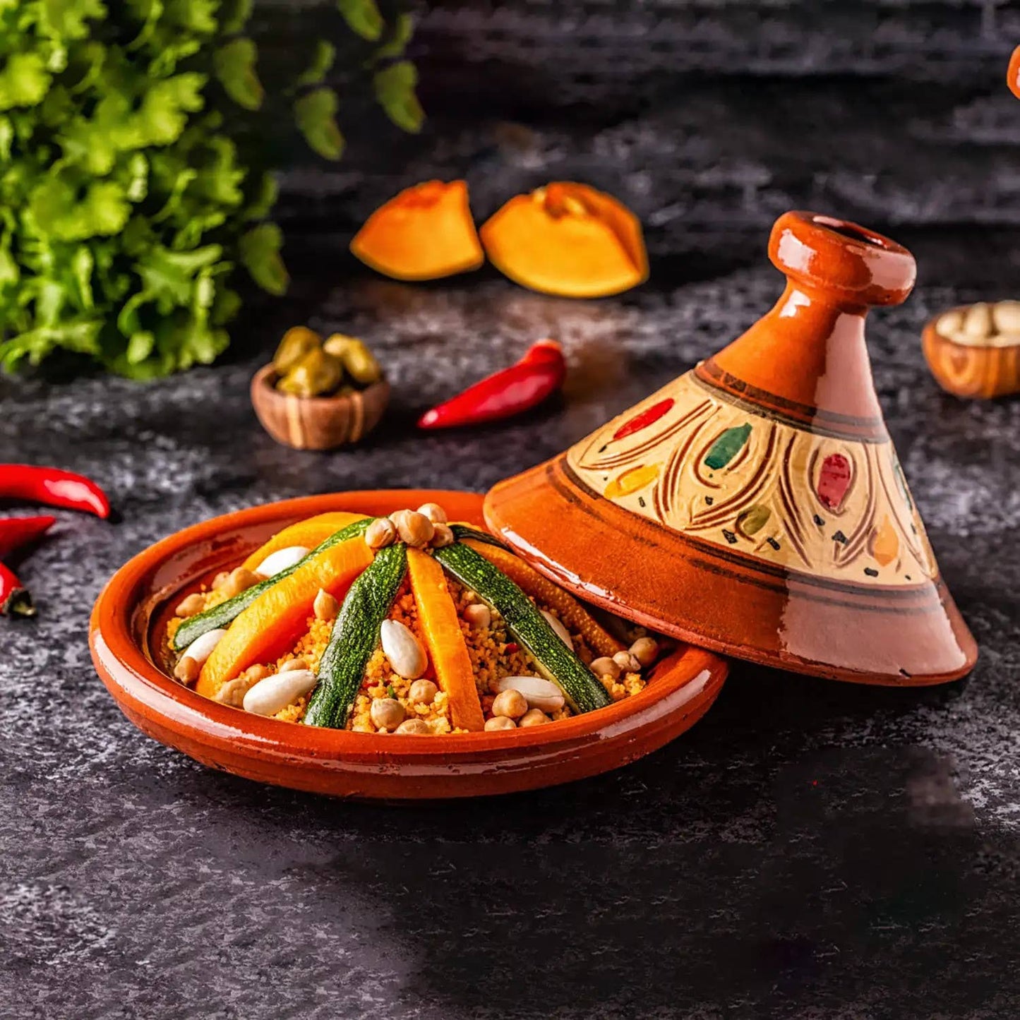 Tajine XL 35 cm en terre cuite peinte à la main